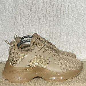 Steve Madden Womens GanzoR Embellished Knit Tan Fashion Sneakers Shoes SZ 7.5M